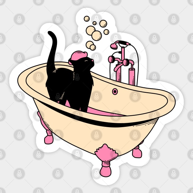 Spa Day Black Cat in orange Sticker by The Charcoal Cat Co.